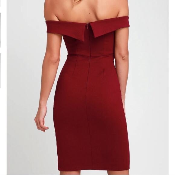 Lulus NWT Classic Glam Burgundy Off the Shoulder Bodycon Dress L - Picture 3 of 9